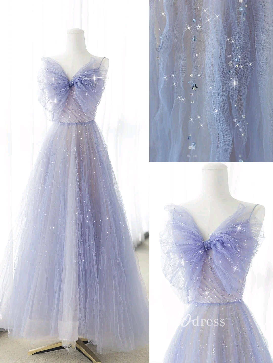 Lavender Ruffled Tulle Prom Dresses Spaghetti Strap Formal Gown FD3413B-prom dresses 2025 -Viniodress-Lavender-Custom Size-
