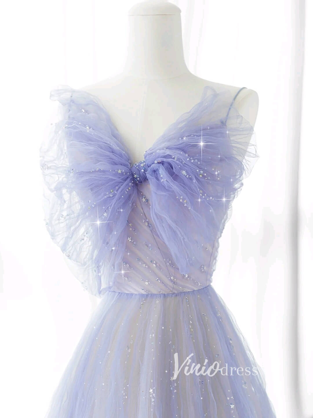 Lavender Ruffled Tulle Prom Dresses Spaghetti Strap Formal Gown FD3413B-prom dresses 2025 -Viniodress-Lavender-Custom Size-