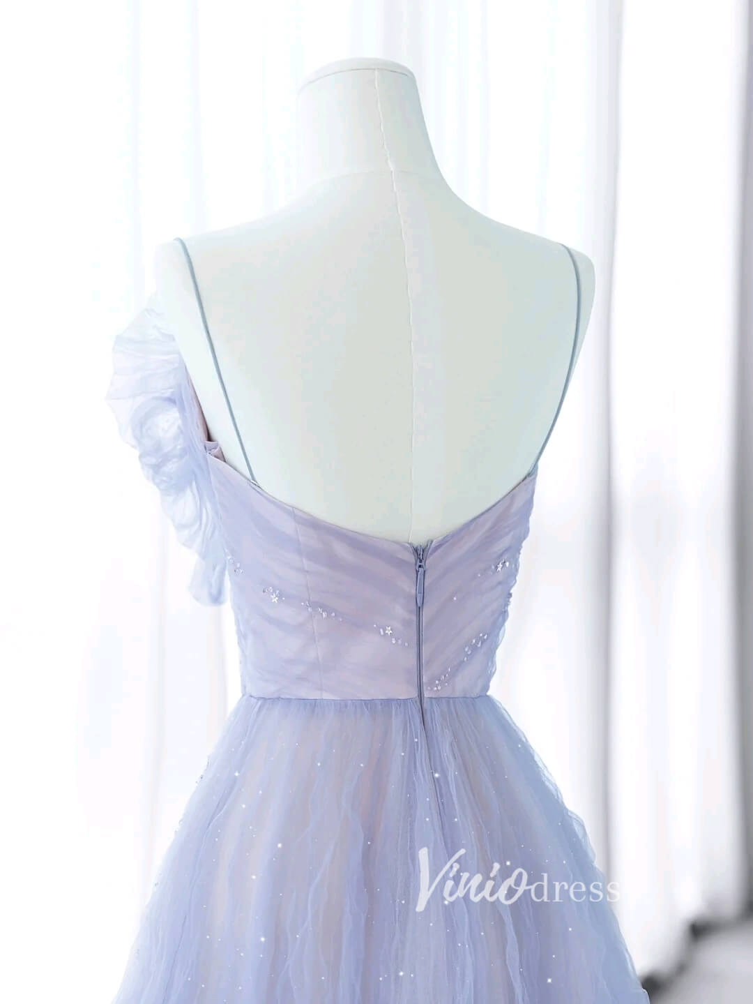 Lavender Ruffled Tulle Prom Dresses Spaghetti Strap Formal Gown FD3413B-prom dresses 2025 -Viniodress-Lavender-Custom Size-