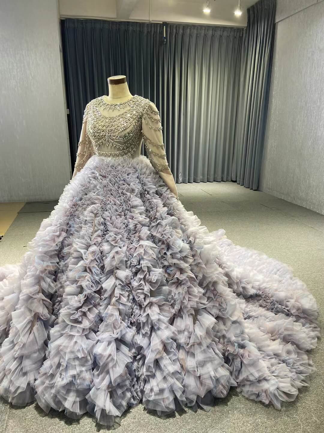 Lavender Ruffled Wedding Dress Ball Gowns with Rhinestone Bodice 222115-Quinceanera Dresses 2025 -Viniodress-Lavender-Custom Size-