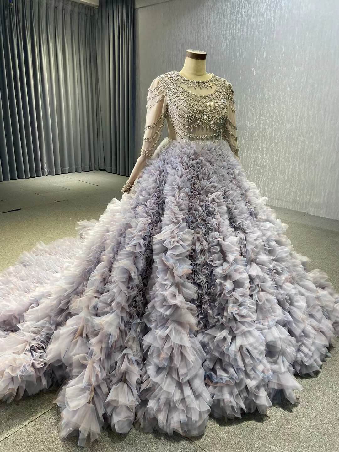 Lavender Ruffled Wedding Dress Ball Gowns with Rhinestone Bodice 222115-Quinceanera Dresses 2025 -Viniodress-Lavender-Custom Size-