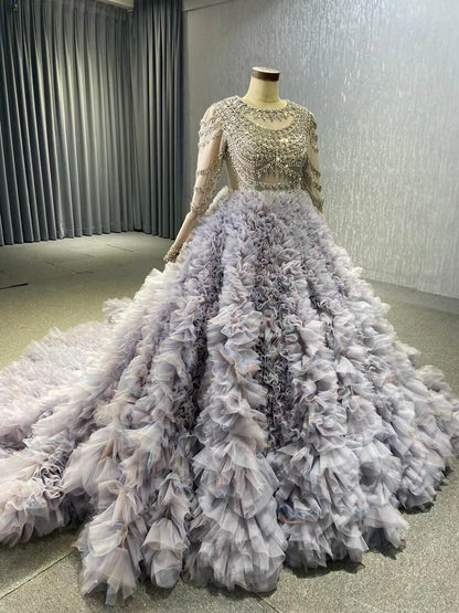Lavender Ruffled Wedding Dress Ball Gowns with Rhinestone Bodice 222115-Quinceanera Dresses 2025 -Viniodress-Lavender-Custom Size-