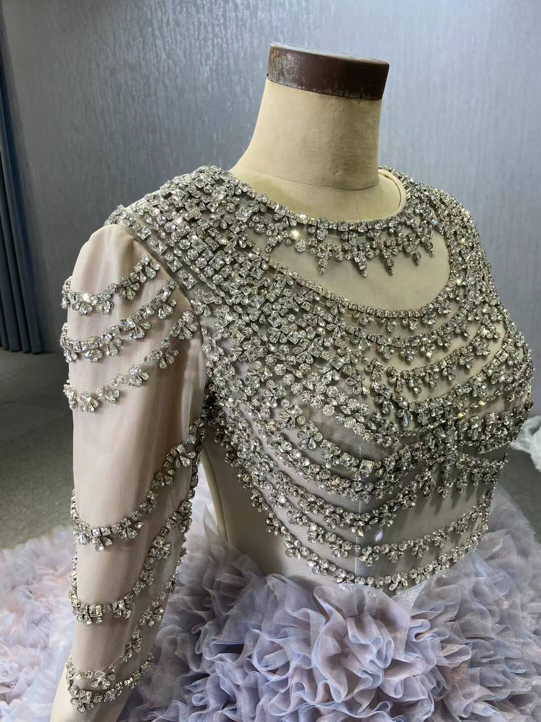Lavender Ruffled Wedding Dress Ball Gowns with Rhinestone Bodice 222115-Quinceanera Dresses 2025 -Viniodress-Lavender-Custom Size-