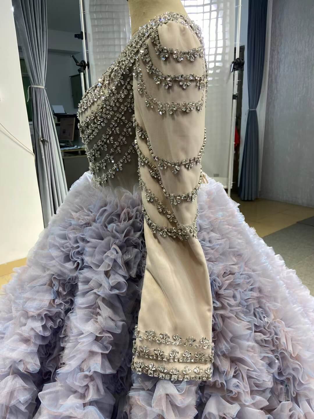 Lavender Ruffled Wedding Dress Ball Gowns with Rhinestone Bodice 222115-Quinceanera Dresses 2025 -Viniodress-Lavender-Custom Size-