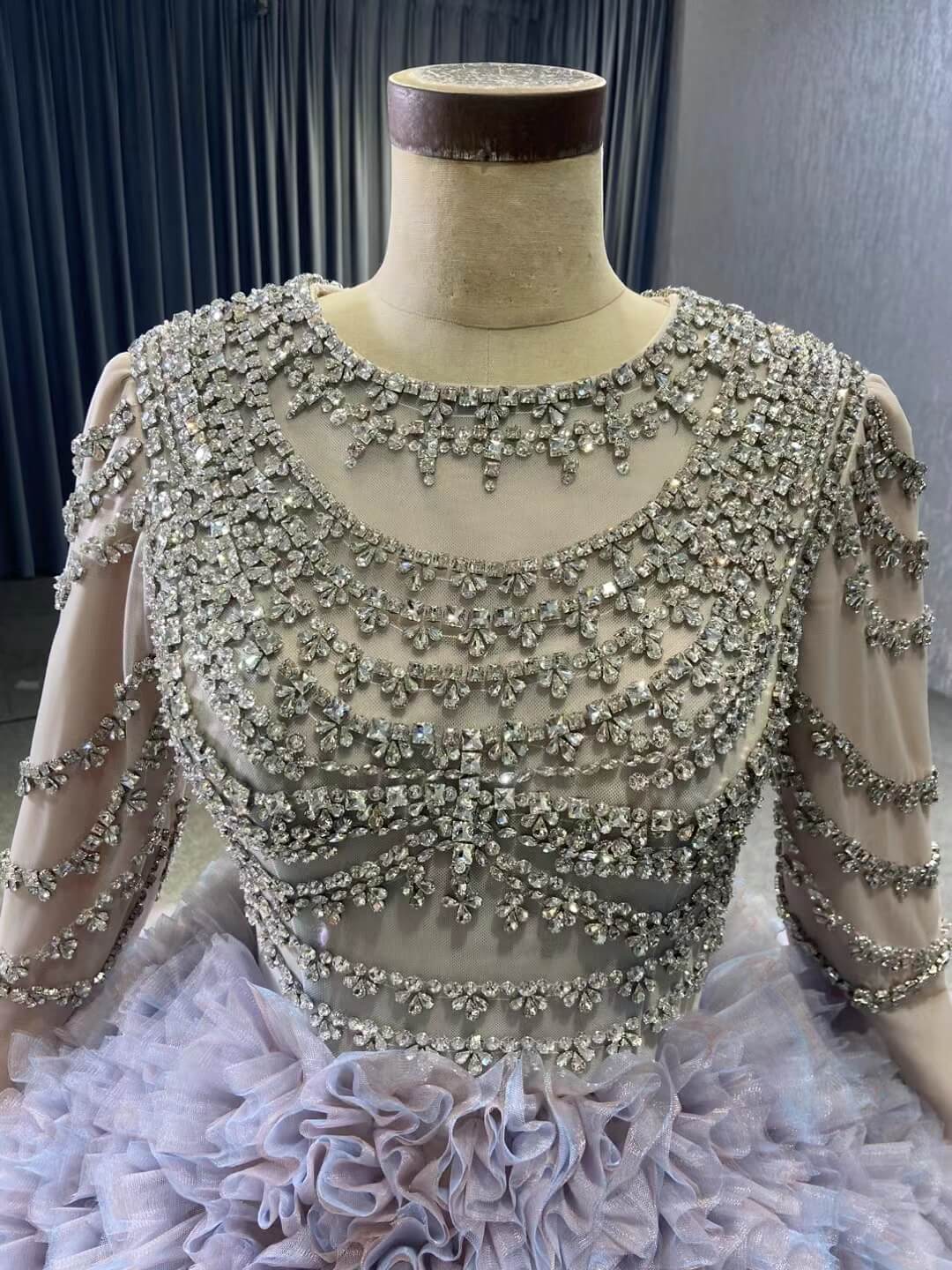 Lavender Ruffled Wedding Dress Ball Gowns with Rhinestone Bodice 222115-Quinceanera Dresses 2025 -Viniodress-Lavender-Custom Size-