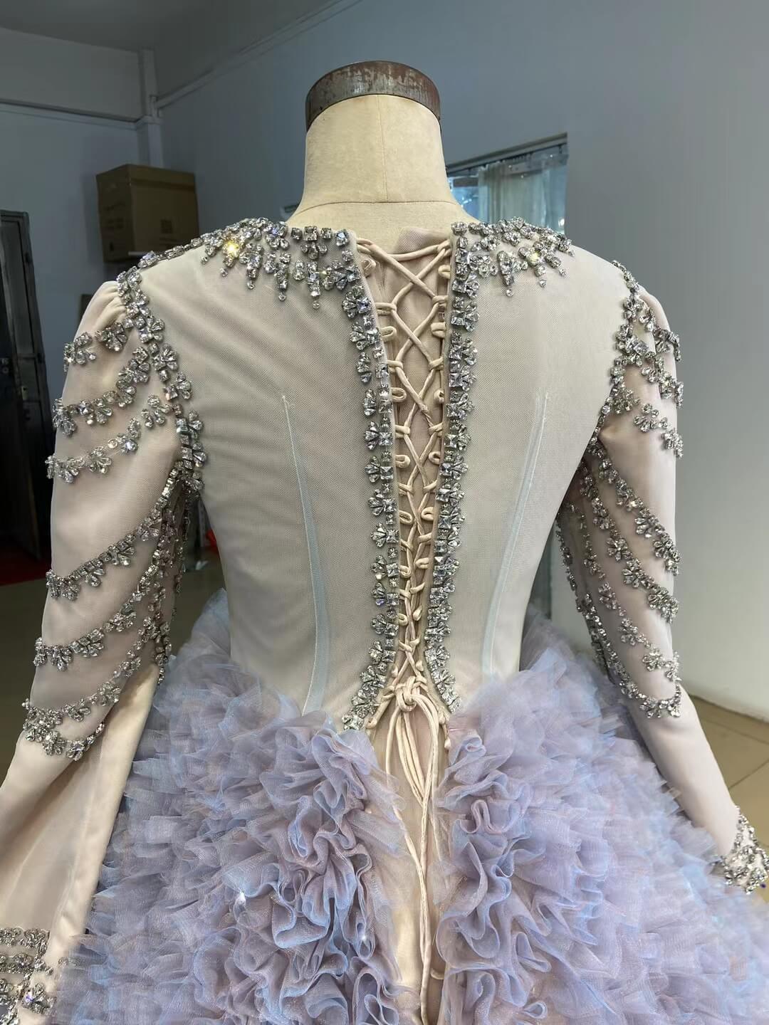 Lavender Ruffled Wedding Dress Ball Gowns with Rhinestone Bodice 222115-Quinceanera Dresses 2025 -Viniodress-Lavender-Custom Size-