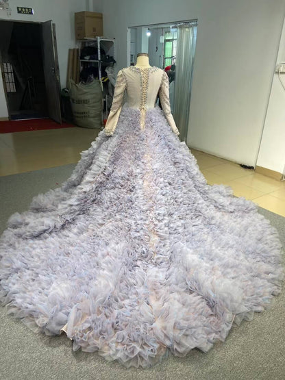 Lavender Ruffled Wedding Dress Ball Gowns with Rhinestone Bodice 222115-Quinceanera Dresses 2025 -Viniodress-Lavender-Custom Size-