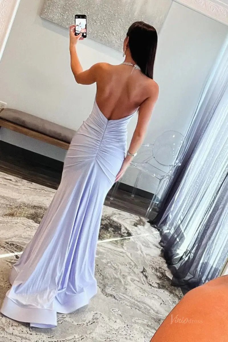 Lavender Satin Mermaid Prom Dress 2025 with Beaded Spaghetti Strap – FD5008-prom dresses 2025 -Viniodress-Lavender-Custom Size-