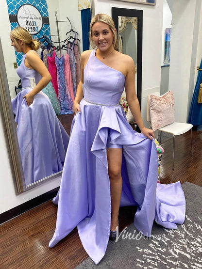 Lavender Satin Prom Dresses One Shoulder Formal Gown fd2716-prom dresses 2025 -Viniodress-Lavender-Custom Size-