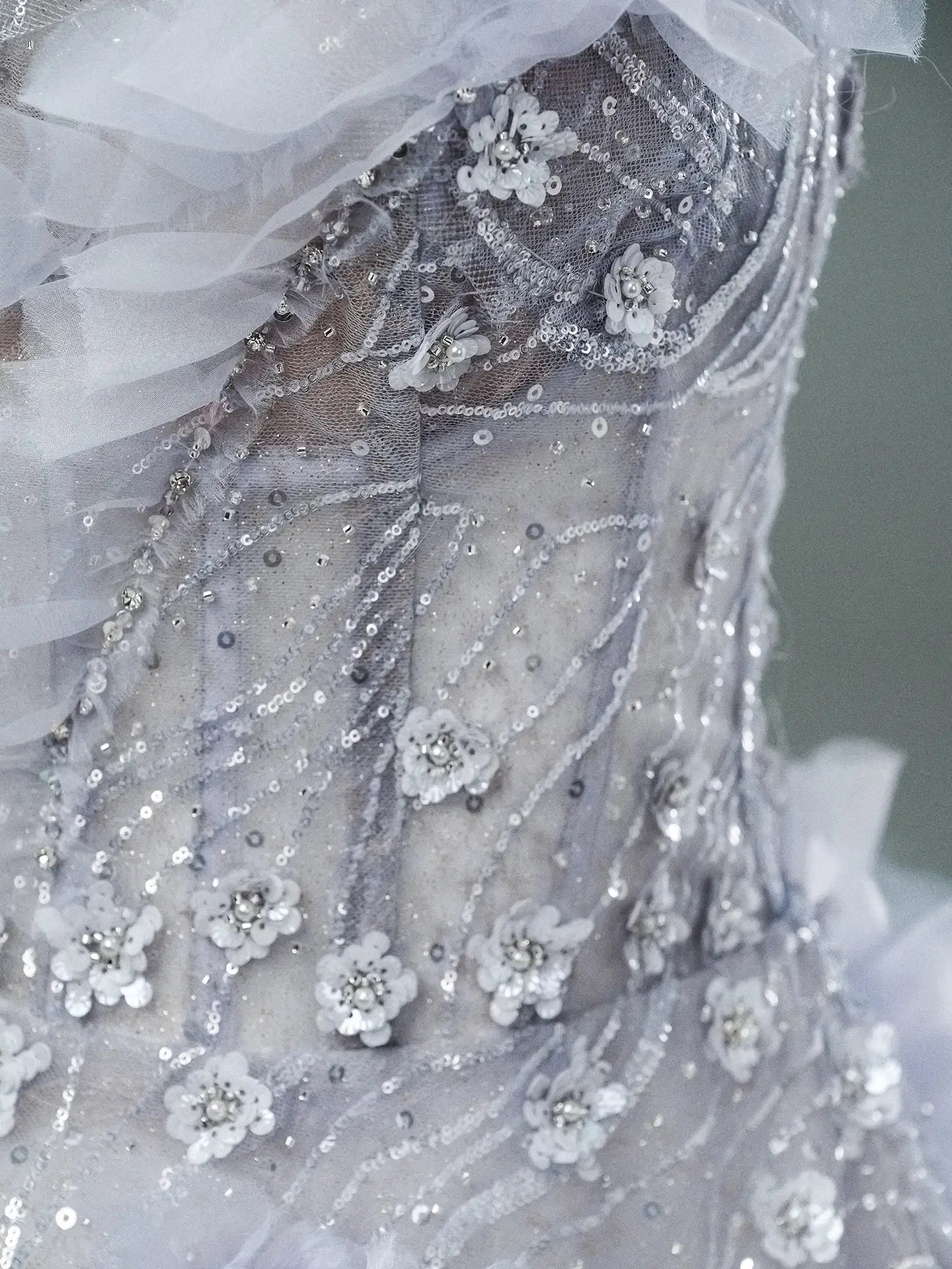 Lavender Sequin Lace Prom Dresses with 3D Flower, Ruffled Neckline & Sheer Boned Bodice - CQ0119-Couture Gown 2025 -Viniodress-Lavender-Custom Size-