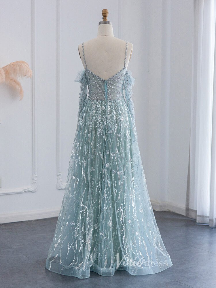Lavender Shimmer Lace Prom Dresses Spaghetti Strap Evening Dress 20079-Evening Dresses 2025 -Viniodress-Lavender-US 2-