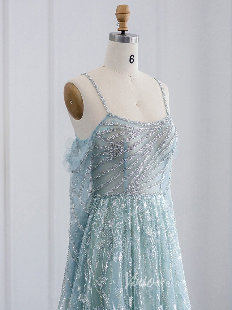 Lavender Shimmer Lace Prom Dresses Spaghetti Strap Evening Dress 20079-Evening Dresses 2025 -Viniodress-Lavender-US 2-
