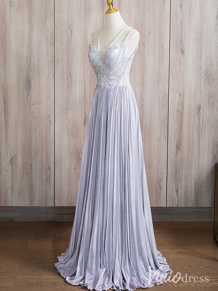 Lavender Shimmering Sheath Prom Dresses Beaded String Spaghetti Strap Evening Dress AD1370-prom dresses 2025 -Viniodress-Lavender-Custom Size-