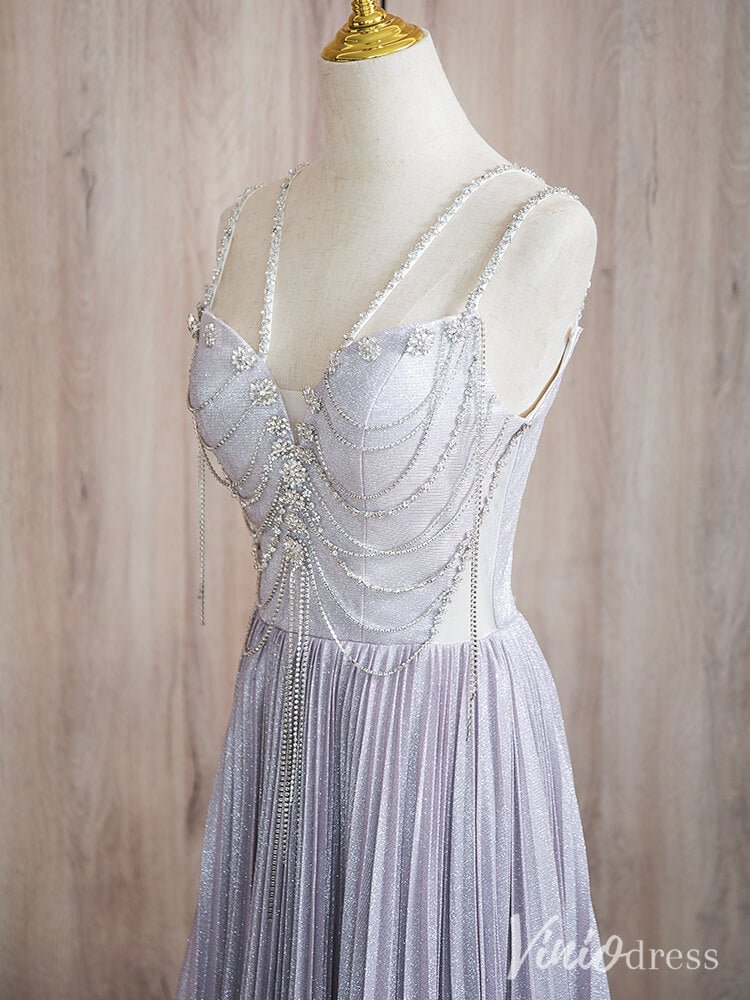 Lavender Shimmering Sheath Prom Dresses Beaded String Spaghetti Strap Evening Dress AD1370-prom dresses 2025 -Viniodress-Lavender-Custom Size-