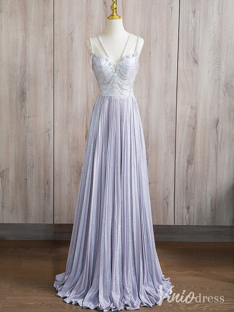 Lavender Shimmering Sheath Prom Dresses Beaded String Spaghetti Strap Evening Dress AD1370-prom dresses-Viniodress-Lavender-Custom Size-Viniodress