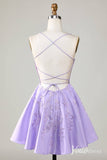 Lavender Spaghetti Strap Homecoming Dresses Lace Applique Back to School Dress S24078-Homecoming Dresses-Viniodress-Viniodress