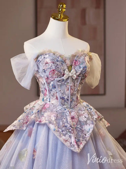 Lavender Sparkly Floral Homecoming Dress with Sweetheart Neckline & Overskirt - BJ073-prom dresses 2025 -Viniodress-Lavender-Custom Size-