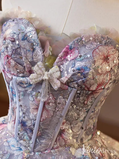 Lavender Sparkly Floral Homecoming Dress with Sweetheart Neckline & Overskirt - BJ073-prom dresses 2025 -Viniodress-Lavender-Custom Size-