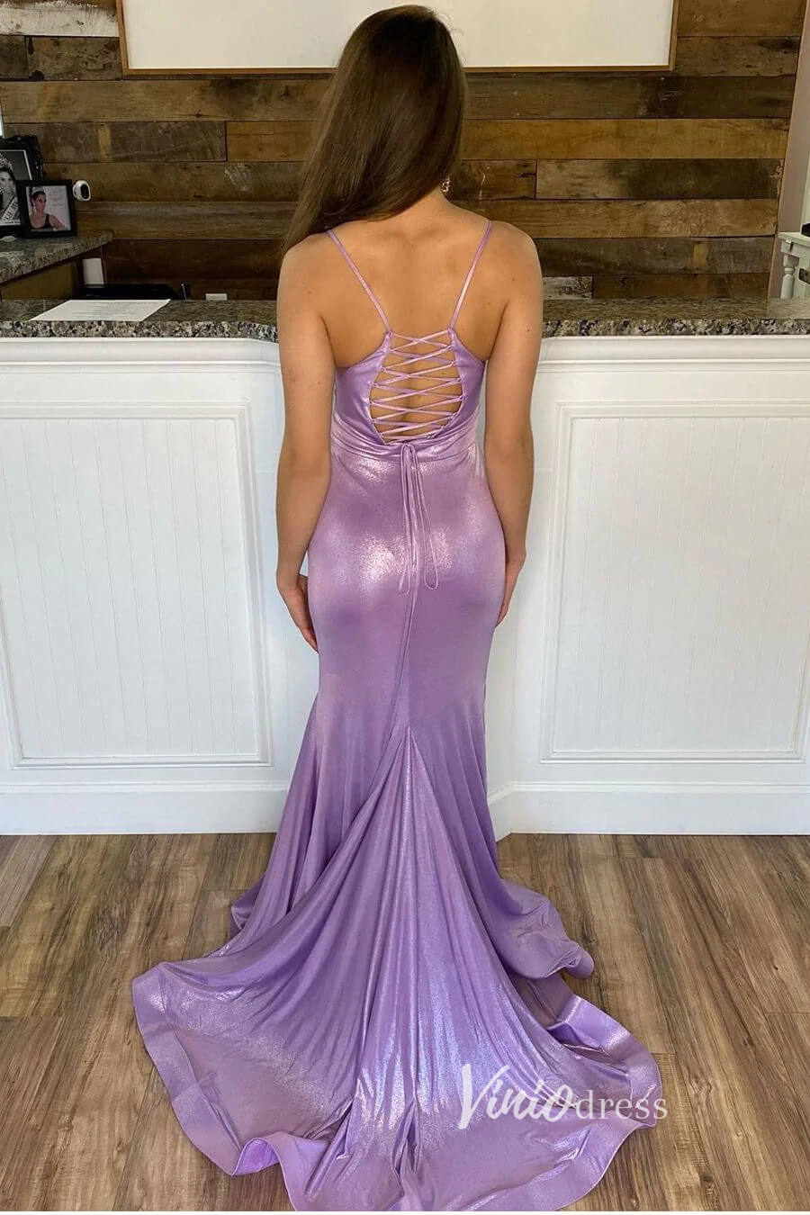 Prom Dress 2025 Lavender Sparkly Satin Prom Dresses Mermaid Spaghetti Strap Evening Dress FD3256-unique prom dresses-Lavender-Custom Size-Viniodress