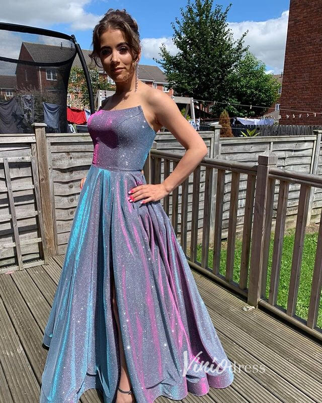 Prom Dress 2025 Lavender Sparkly Satin Prom Dresses with Slit Strapless Evening Gown FD3324-unique prom dresses-Lavender-Custom Size-Viniodress