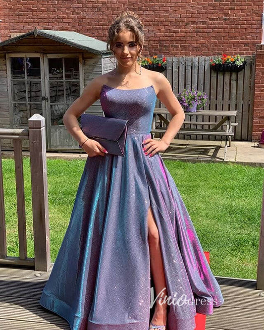 Prom Dress 2025 Lavender Sparkly Satin Prom Dresses with Slit Strapless Evening Gown FD3324-unique prom dresses-Lavender-Custom Size-Viniodress