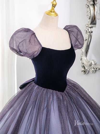 Lavender Sparkly Tulle Prom Ball Gown Puffed Sleeve Bow Quinceanera Dresses BG011-prom dresses 2025 -Viniodress-Lavender-Custom Size-