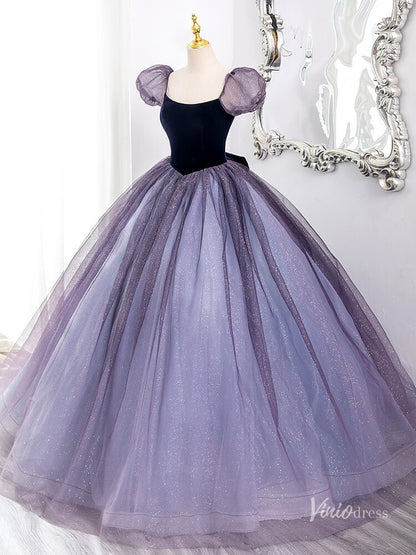 Lavender Sparkly Tulle Prom Ball Gown Puffed Sleeve Bow Quinceanera Dresses BG011-prom dresses 2025 -Viniodress-Lavender-Custom Size-