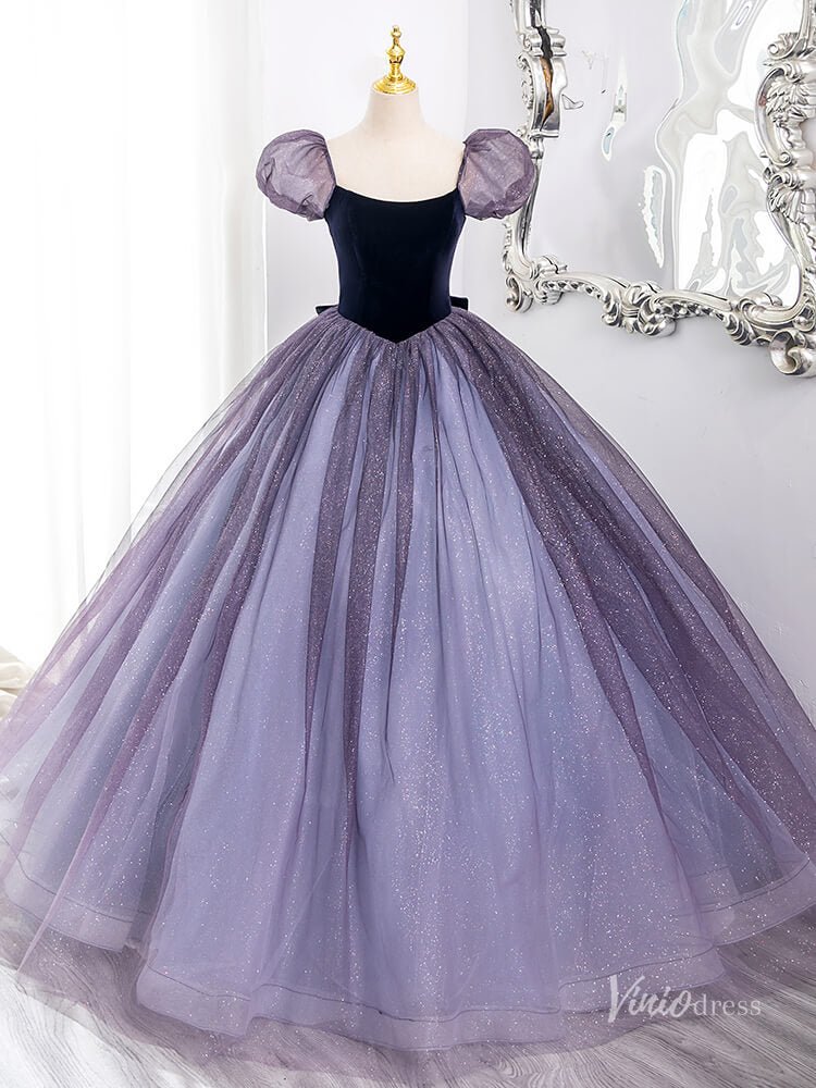 Lavender Sparkly Tulle Prom Ball Gown Puffed Sleeve Bow Quinceanera Dresses BG011-prom dresses 2025 -Viniodress-Lavender-Custom Size-