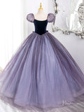 Prom Dress 2025 Lavender Sparkly Tulle Prom Ball Gown Puffed Sleeve Bow Quinceanera Dresses BG011-unique prom dresses-Lavender-Custom Size-Viniodress