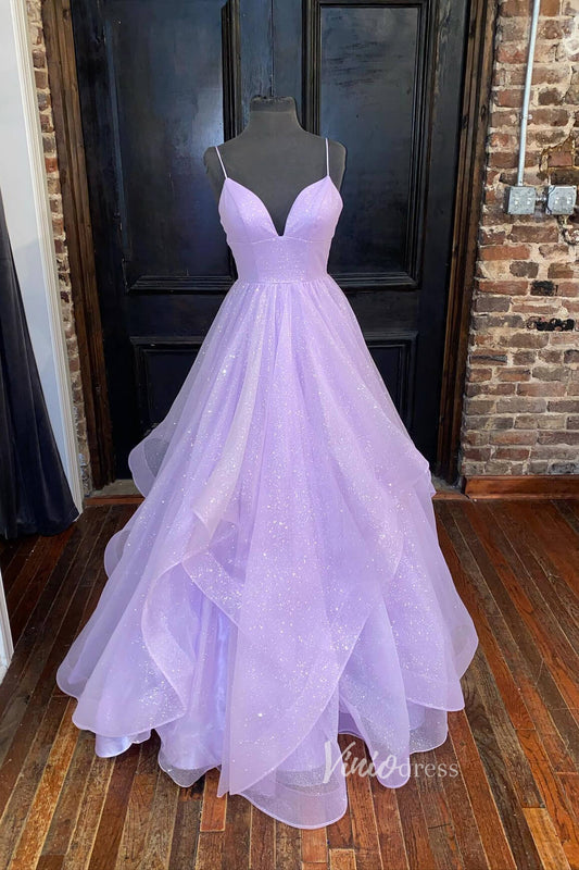 Lavender Sparkly Tulle Prom Dress Spaghetti Strap Formal Dresses FD2954-prom dresses 2025 -Viniodress-Lavender-Custom Size-