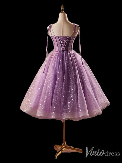 Lavender Starry Tulle Homecoming Dress Spaghetti Strap Back to School Dress 8024-prom dresses 2025 -Viniodress-Lavender-Custom Size-