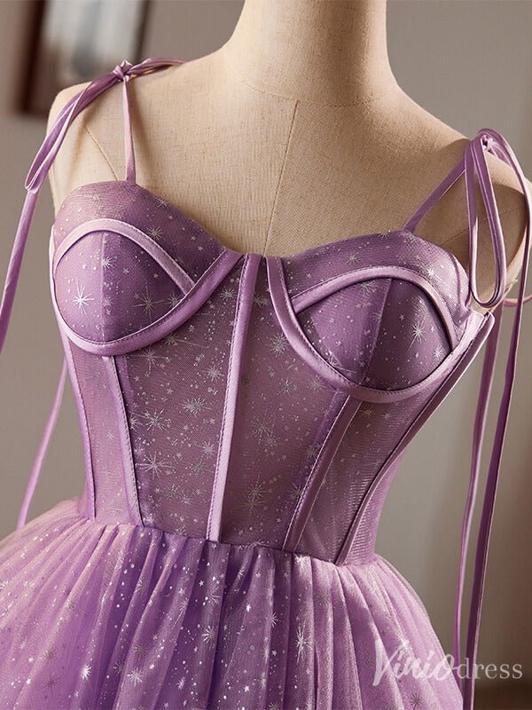 Lavender Starry Tulle Homecoming Dress Spaghetti Strap Back to School Dress 8024-prom dresses 2025 -Viniodress-Lavender-Custom Size-