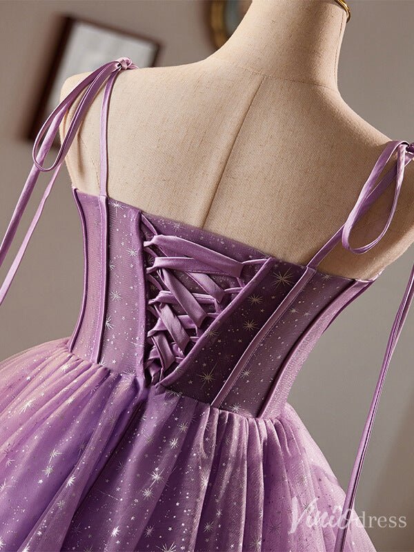 Lavender Starry Tulle Homecoming Dress Spaghetti Strap Back to School Dress 8024-prom dresses 2025 -Viniodress-Lavender-Custom Size-