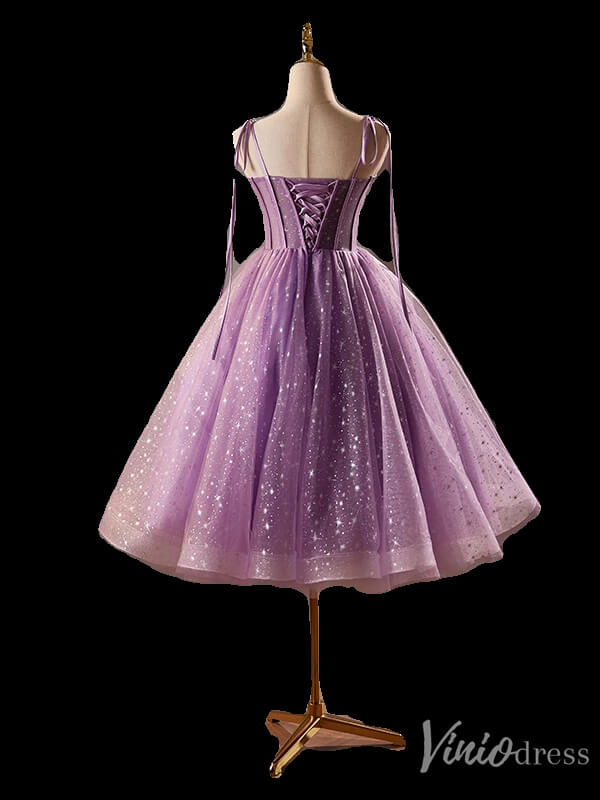 Lavender Starry Tulle Homecoming Dress Spaghetti Strap Back to School Dress 8024-prom dresses-Viniodress-Viniodress