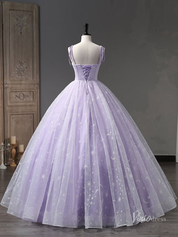 Lavender Starry Tulle Prom Ball Gown Spaghetti Strap Quinceanera Dresses BG058-prom dresses 2025 -Viniodress-Lavender-Custom Size-