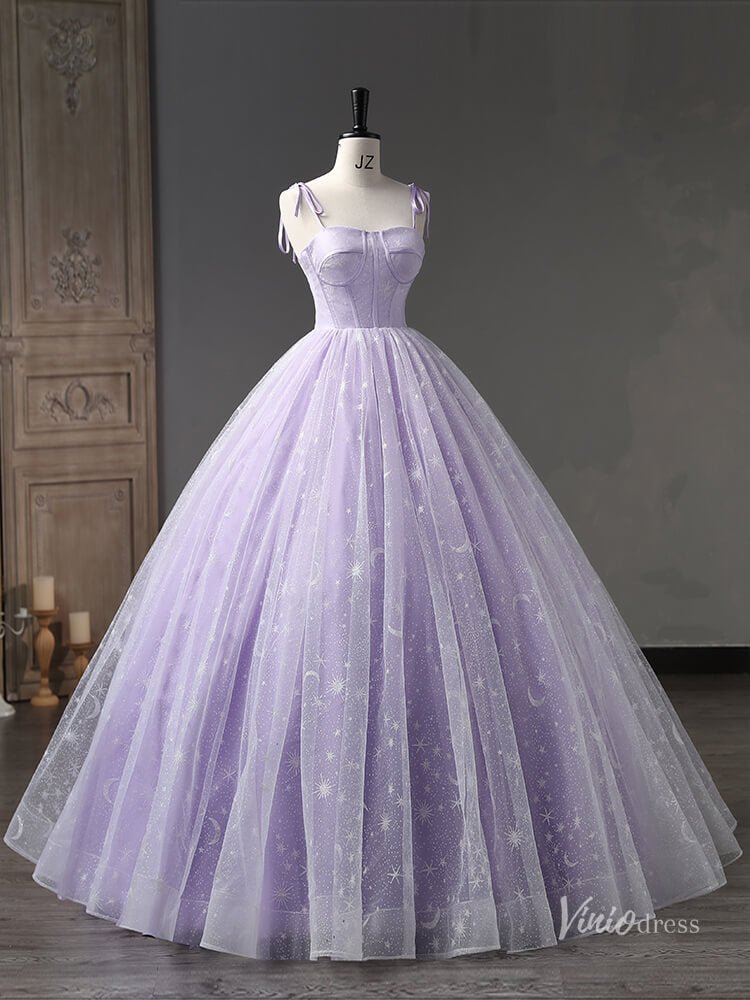 Lavender Starry Tulle Prom Ball Gown Spaghetti Strap Quinceanera Dresses BG058-prom dresses 2025 -Viniodress-Lavender-Custom Size-