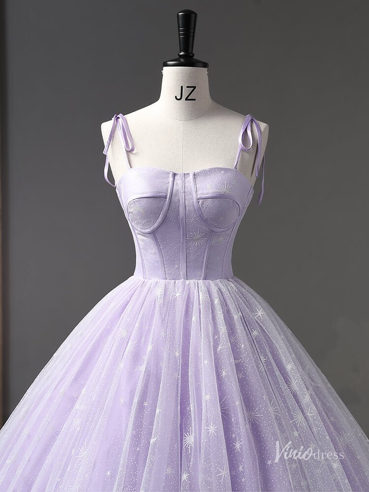 Lavender Starry Tulle Prom Ball Gown Spaghetti Strap Quinceanera Dresses BG058-prom dresses 2025 -Viniodress-Lavender-Custom Size-