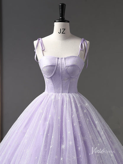 Lavender Starry Tulle Prom Ball Gown Spaghetti Strap Quinceanera Dresses BG058-prom dresses 2025 -Viniodress-Lavender-Custom Size-