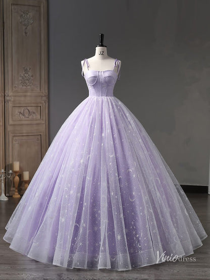 Lavender Starry Tulle Prom Ball Gown Spaghetti Strap Quinceanera Dresses BG058-prom dresses 2025 -Viniodress-Lavender-Custom Size-