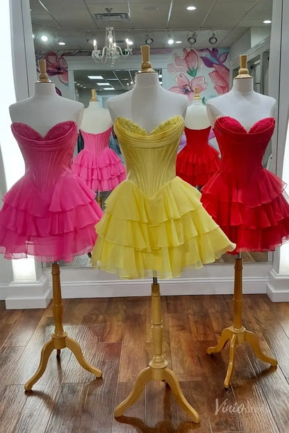 Lavender Strapless Homecoming Dress with Lace Sweetheart Neckline, Corset Bodice & Tiered Ruffle Skirt – H1444-prom dresses 2025 -Viniodress-Lavender-Custom Size-