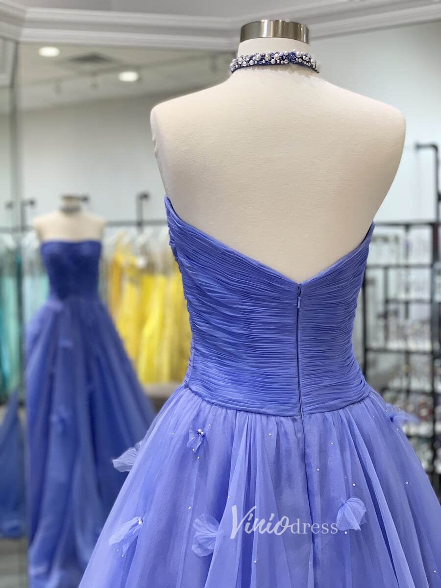 Lavender Strapless Prom Dresses 3D Flower Pleated Evening Dress FD3047-prom dresses 2025 -Viniodress-Lavender-Custom Size-