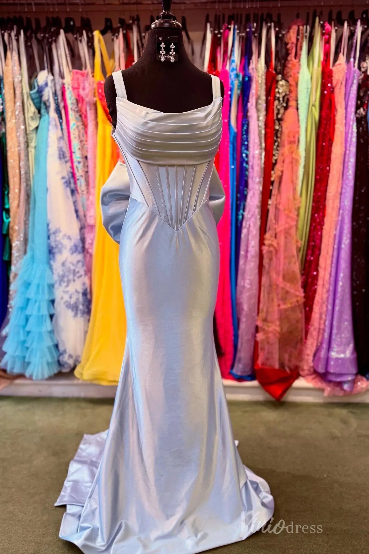 Lavender Strapless Satin Prom Dress with Corset Bodice and Back Bow SS094 Viniodress Lavender Strapless Satin Prom Dress with Corset Bodice and Back Bow SS094 Viniodress