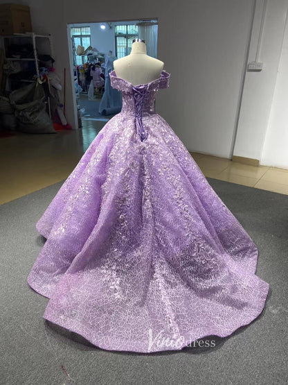 Lavender Sweet 16 Dresses Ball Gowns 66601 Off the Shoulder-Quinceanera Dresses 2025 -Viniodress-Lilac-Custom Size-