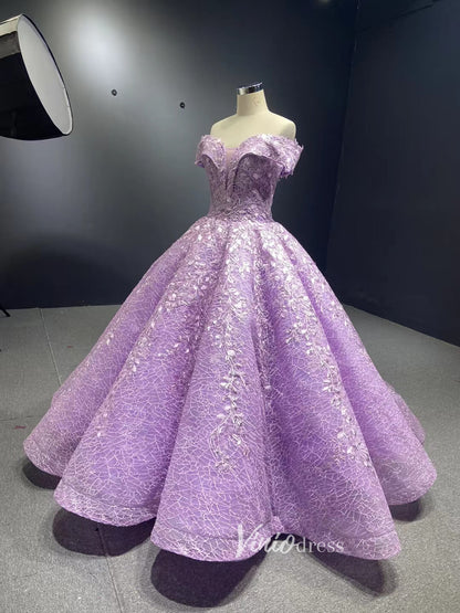 Lavender Sweet 16 Dresses Ball Gowns 66601 Off the Shoulder-Quinceanera Dresses 2025 -Viniodress-Lilac-Custom Size-