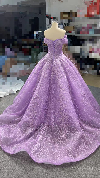 Lavender Sweet 16 Dresses Ball Gowns 66601 Off the Shoulder-Quinceanera Dresses 2025 -Viniodress-Lilac-Custom Size-