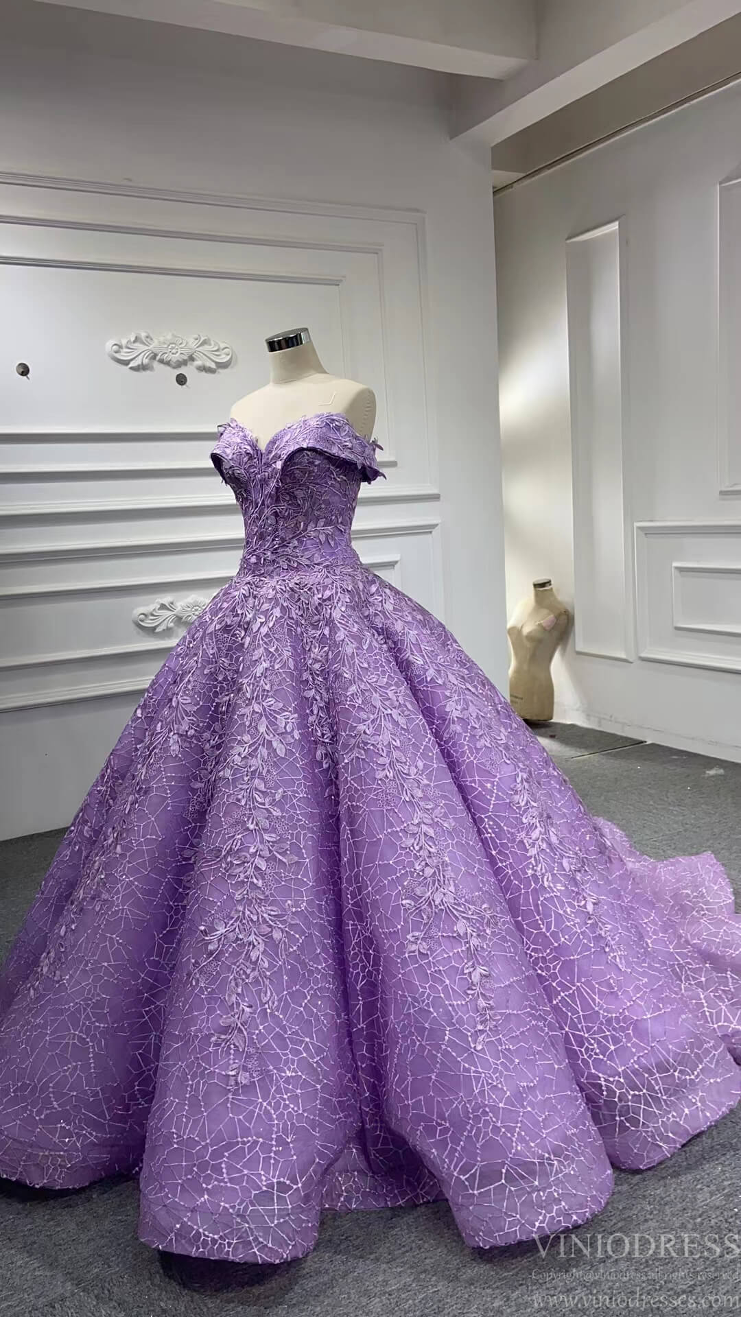 Prom Dress 2025 Lavender Sweet 16 Dresses Ball Gowns 66601 Off the Shoulder-unique Quinceanera Dresses-Lavender-Custom Size-Viniodress