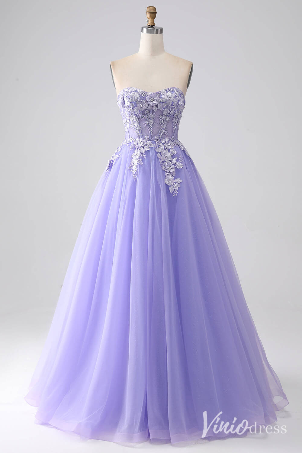 Lavender Sweetheart Removable Sleeve Prom Dresses Lace Applique Formal Gown AD1102-prom dresses 2025 -Viniodress-Lavender-Custom Size-