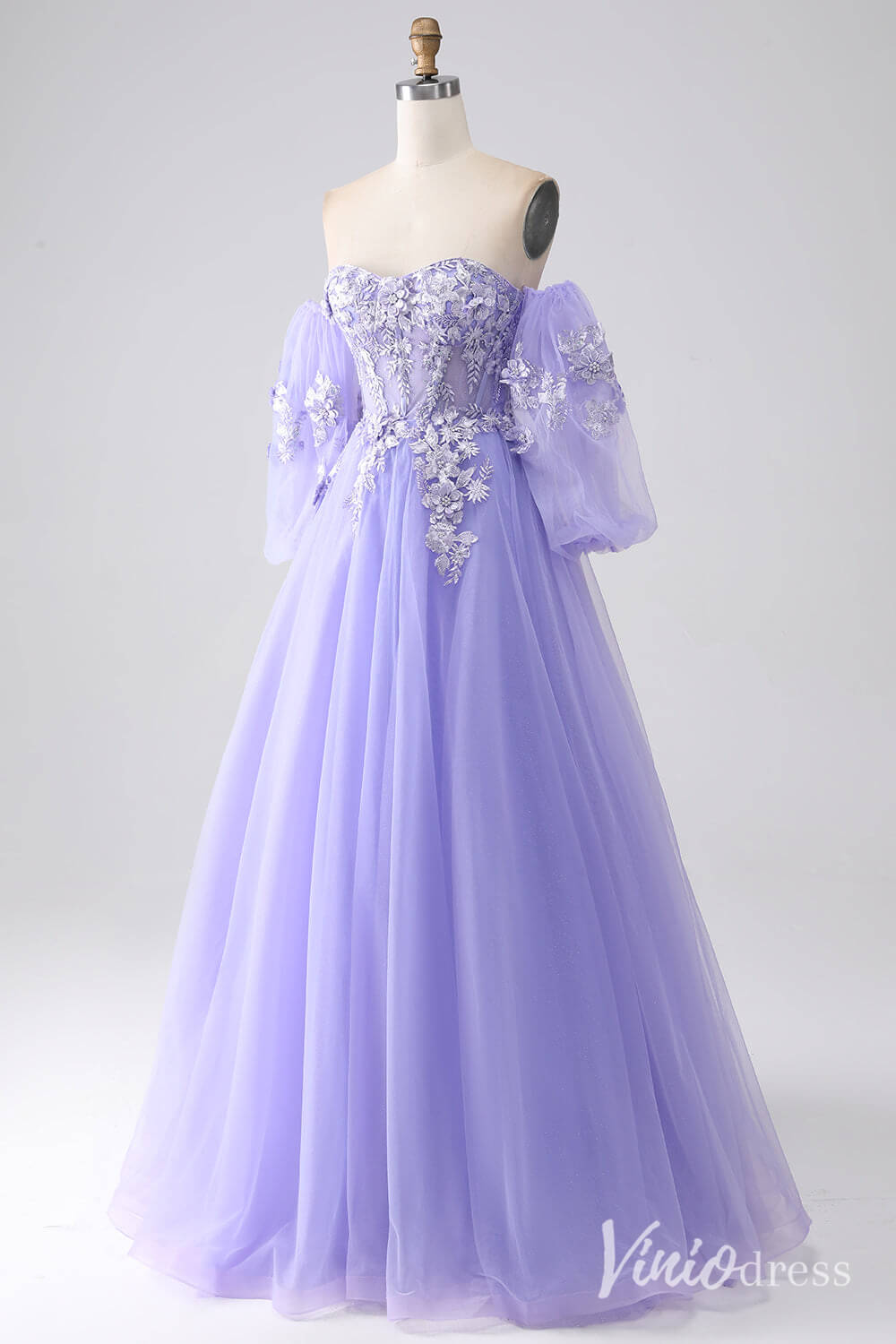 Lavender Sweetheart Removable Sleeve Prom Dresses Lace Applique Formal Gown AD1102-prom dresses 2025 -Viniodress-Lavender-Custom Size-