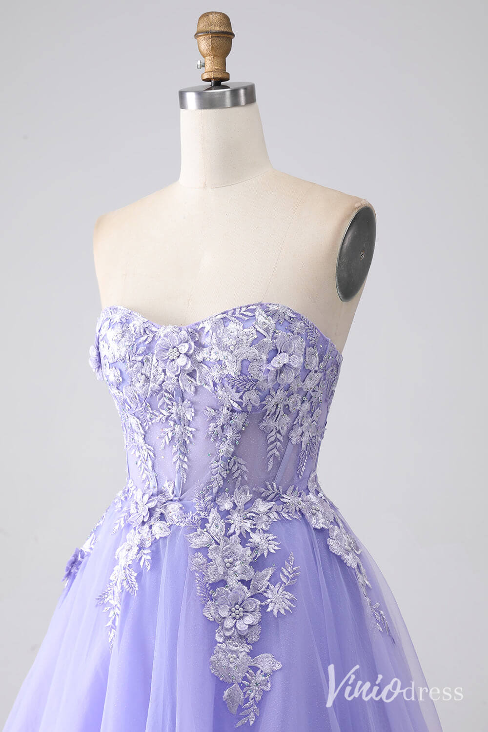 Lavender Sweetheart Removable Sleeve Prom Dresses Lace Applique Formal Gown AD1102-prom dresses 2025 -Viniodress-Lavender-Custom Size-