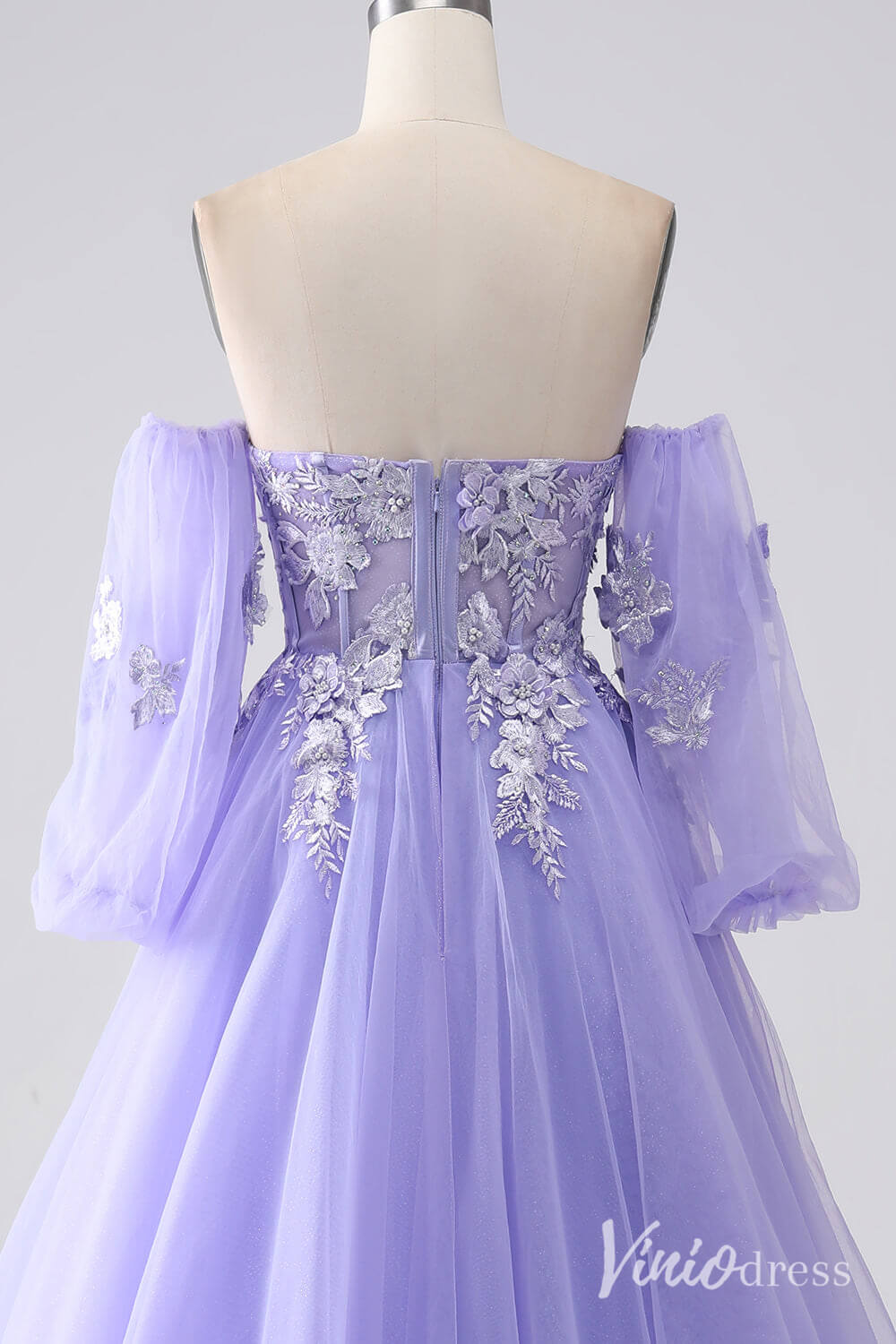 Lavender Sweetheart Removable Sleeve Prom Dresses Lace Applique Formal Gown AD1102-prom dresses 2025 -Viniodress-Lavender-Custom Size-